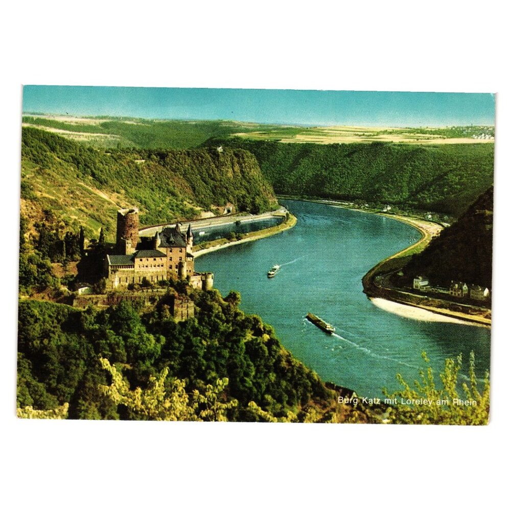 Vintage German Postcard Berg Katz Mit Loreley Rhein Cehade Carmos Kunstanstalt